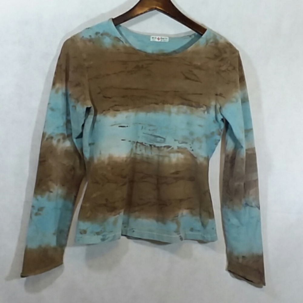 Red Haute Women's Brown Blue Washout Shirt Size 3